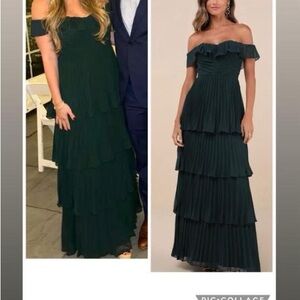 Elegant Off-Shoulder Green Tiered Dress
